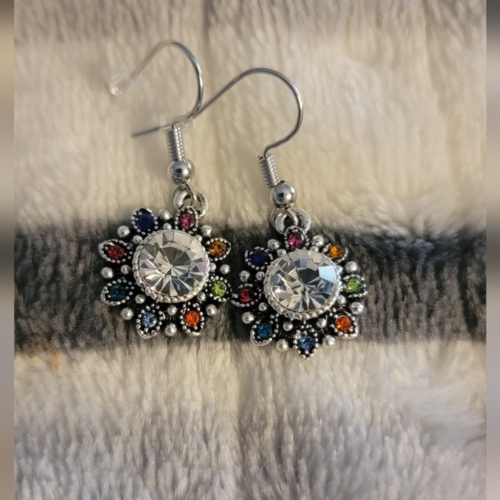 Handcrafted Earrings Faux Stone Silvertone